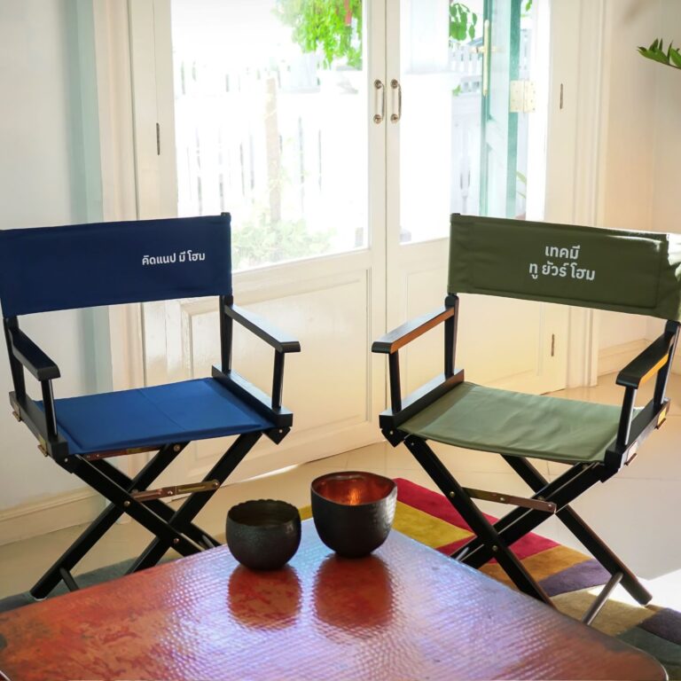 เก้าอี้พับ เก้าอี้ผู้กำกับ ผ้าแคนวาส สกรีน พิมพ์ข้อความ ชื่อ หรือโลโก้ เก้าอี้ผู้กำกับ เก้าอี้พิมพ์ชื่อ สกรีนโลโก้